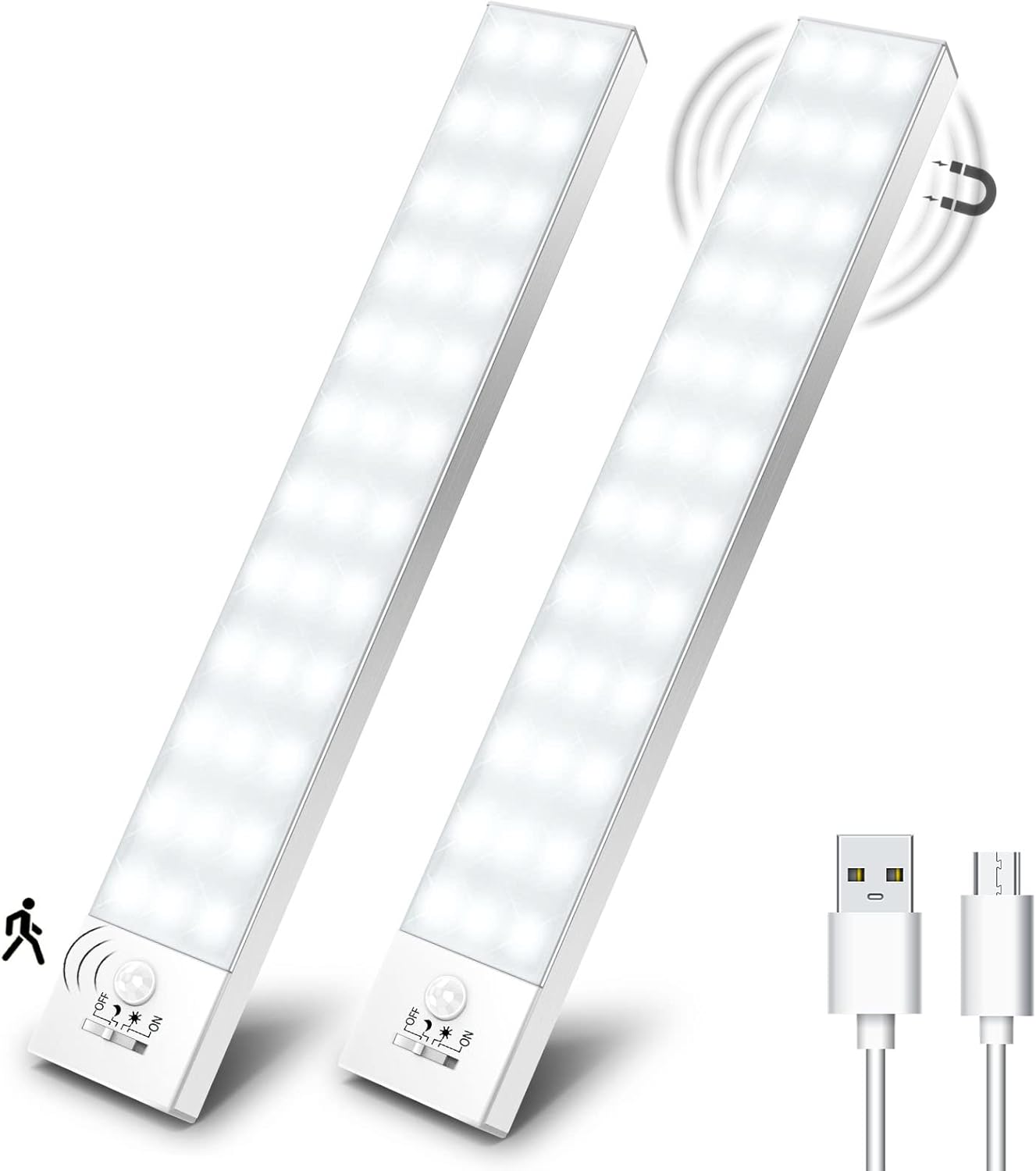 Led-lampe – Magnetische Led-kleiderschrankleuchte Mit Bewegungsmelder – Weißes Licht – 36 Leds – 4 Helligkeitsstufen – Selbstklebende Led-lampe – 1500 M – 4er-set