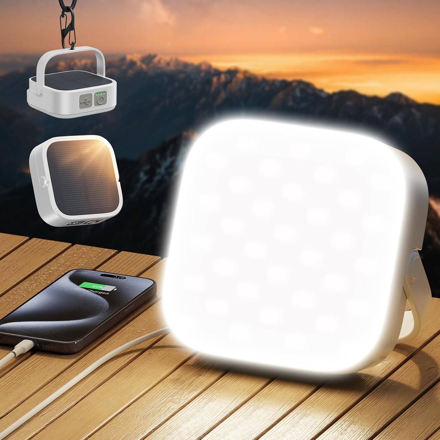 Solarbetriebene Led-campinglampe, Powerbank, 4400 Mah, Für Campingzwecke, Campinglaternen, Dimmbar, Notstromversorgung, Ipx4 Wasserdicht