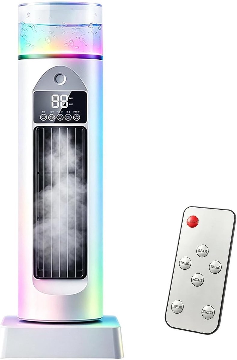Turmventilator Ohne Rotorblätter Und Mini-luftkühler Mit Wasserbehälter – 6 Geschwindigkeitsstufen Mit 110°-oszillation – Led-umgebungsbeleuchtung