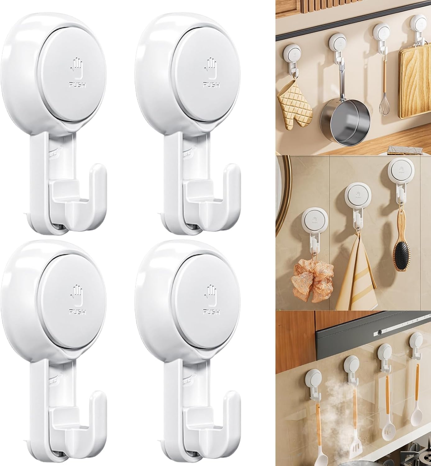 Schlanke Haken – Mehrfach-saughaken, Robuste Handtuchhalter, Wasserdicht Und Wiederverwendbar, Ideal Für Bad Und Küche – 4er-pack