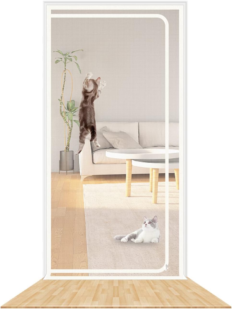 Verstärkte Katzengittertür, Haustiersicher, Mückensicher, Atmungsaktiv, Mit Reißverschluss, Hält Hunde Und Katzen Fern, Weiß (geeignet Für Türen 90 X 210 Cm)