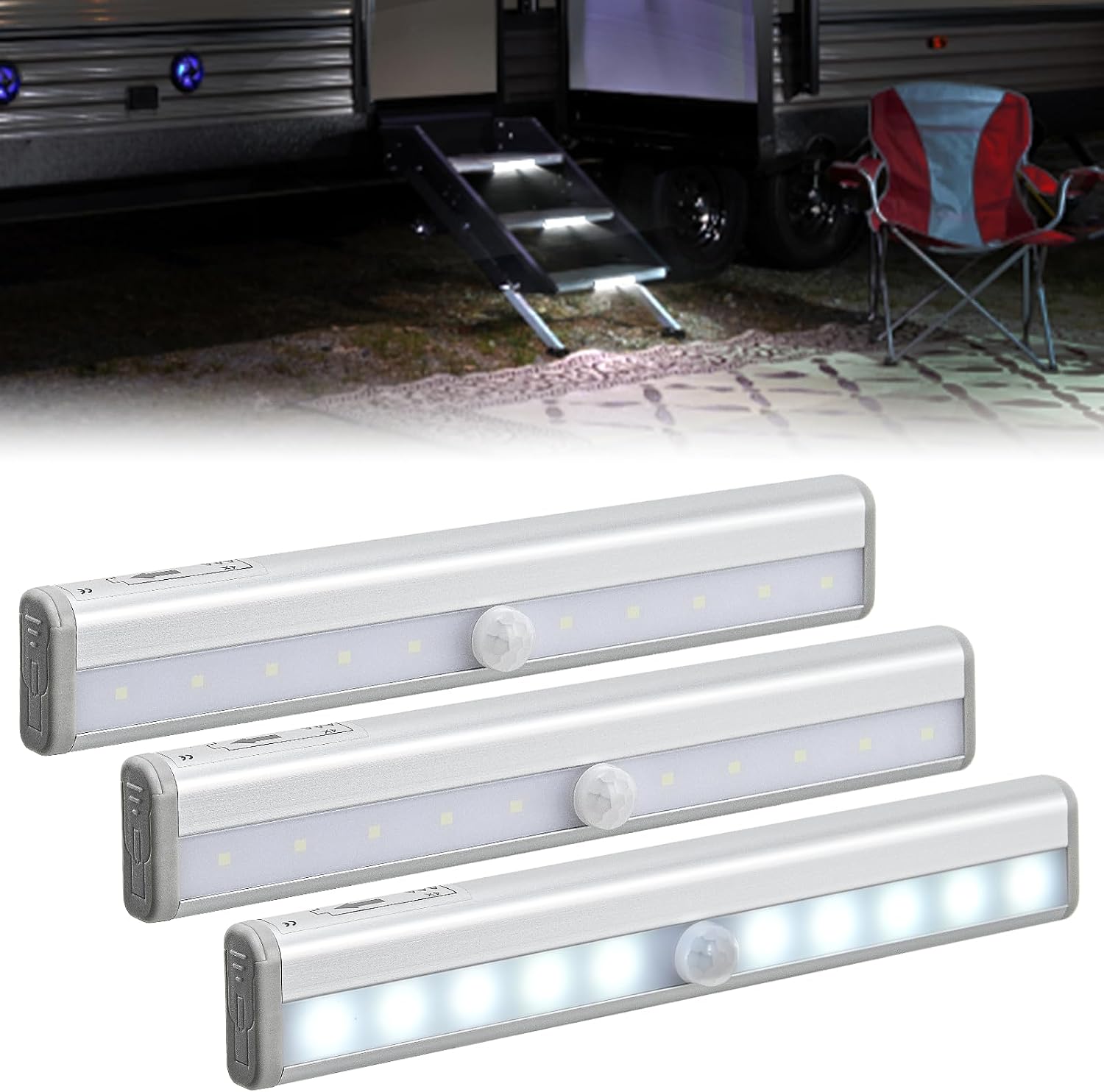 3er-pack Treppenbeleuchtung Mit Bewegungsmelder – Kabellose Led-streifen – Batteriebetrieben & Magnetisch – Für Wohnmobile, Camper, Wohnwagen – Unterbau – 3er-pack