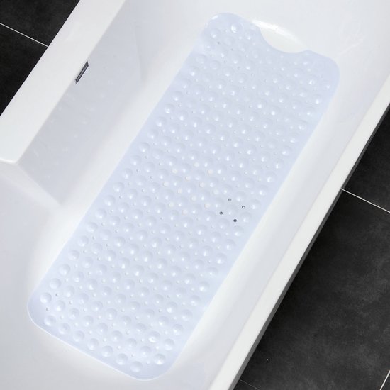 Rutschfeste Badematte – 100 × 40 Cm – Schimmelhemmend – Maschinenwaschbar – Mit Saugnäpfen Und Wasserablauflöchern – Weich – Weiß