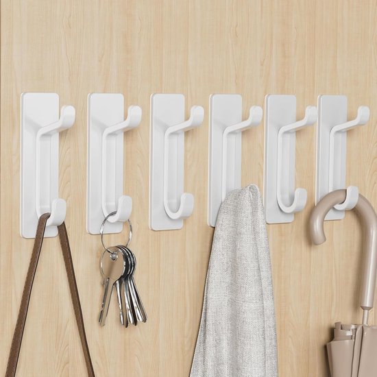 Selbstklebende Haken, Extra Stark, Bis Zu 6 Kg, Metall-türhaken, Rostfrei, Bohrfreie Duschhaken, Weiß, 6er-packung