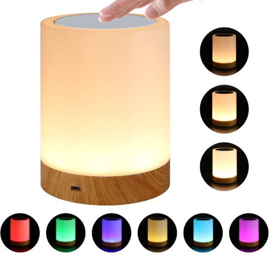Led-nachttischlampe Mit Touch-funktion, Dimmbares Warmes Und 7-farbiges Ambiente-nachtlicht, Usb-aufladbar, Weiß, 9,5 X 12 Cm