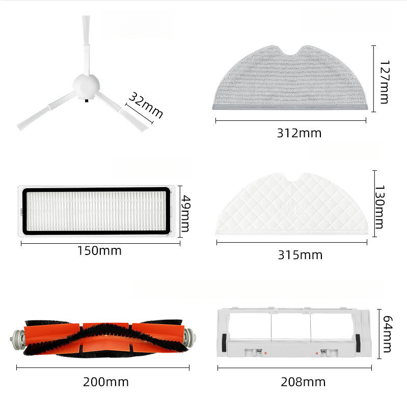 Ersatzzubehörset Für Xiaomi Mijia Saugroboter (1c/2c/1t/f9) - Hauptbürste, Seitenbürste, Filter & Wischmopp.