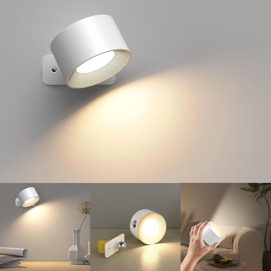 Dimmbare, Batteriebetriebene Wandleselampe, Nachtlicht, Touch-funktion, 3 Farbmodi, 3 Helligkeitsstufen, 360° Magnetische Halterung, Für Wohnzimmer, Schlafzimmer Und Flur (weiß).