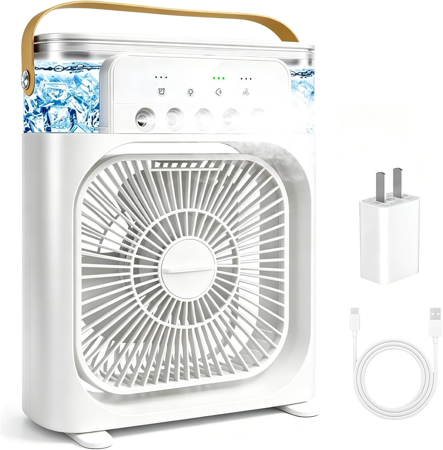 7-farbige Led-beleuchtung, Tragbare Klimaanlage Mit Ventilator, Büro, 3 Timer, 3 Windgeschwindigkeiten Und Camping (weiß), Mini-verdunstungskühler Mit