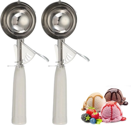 Eiskugeln/eislöffel – 2 Eiskugeln Aus Edelstahl – Obst- Und Gemüselöffel – Küchenhelfer – Weiß – 23 X 8 Cm