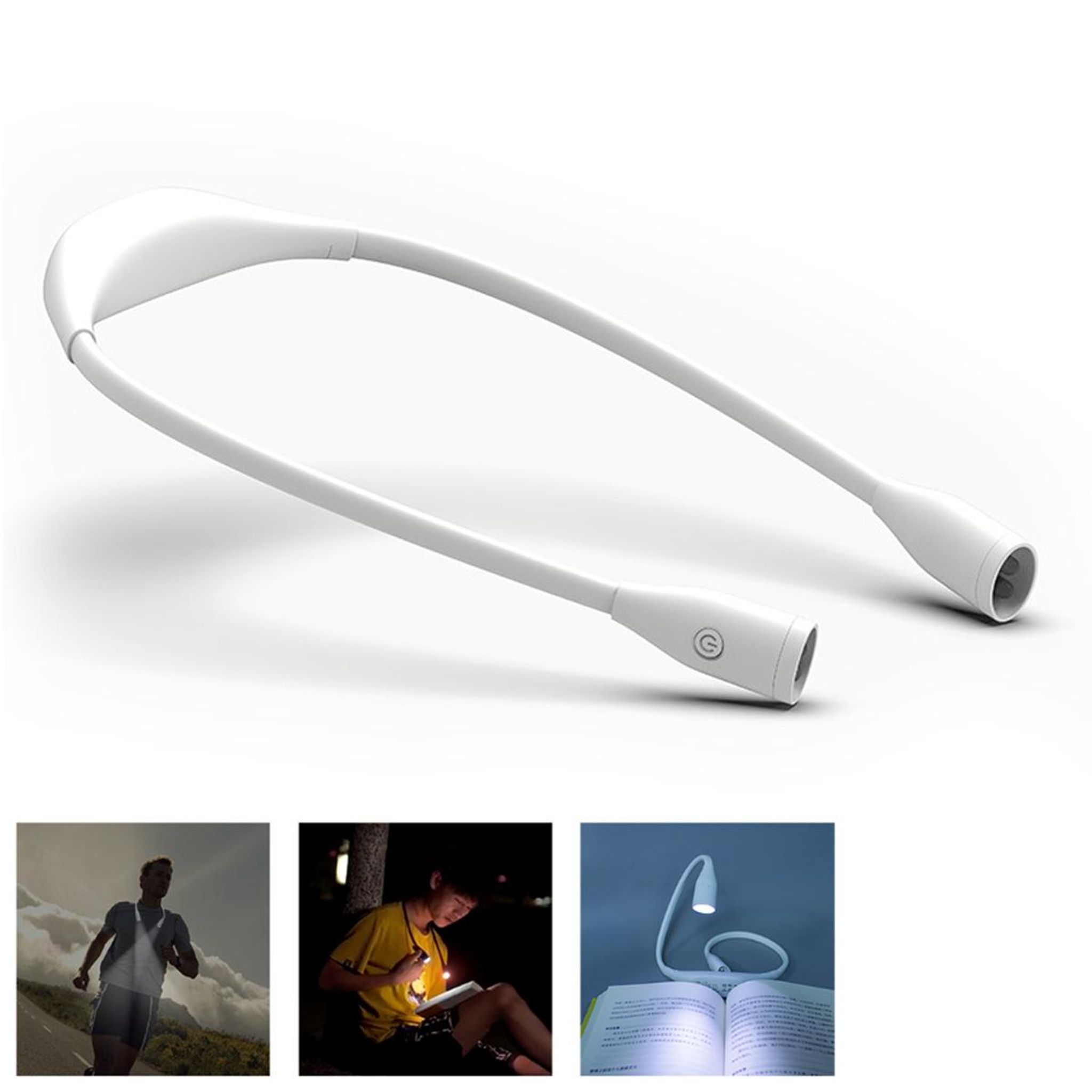 Nacken-leselampe Mit Dreifarbigem Licht Und Flexiblem Arm, Ideal Zum Lesen, Stricken, Häkeln Und Nähen - Weiß.