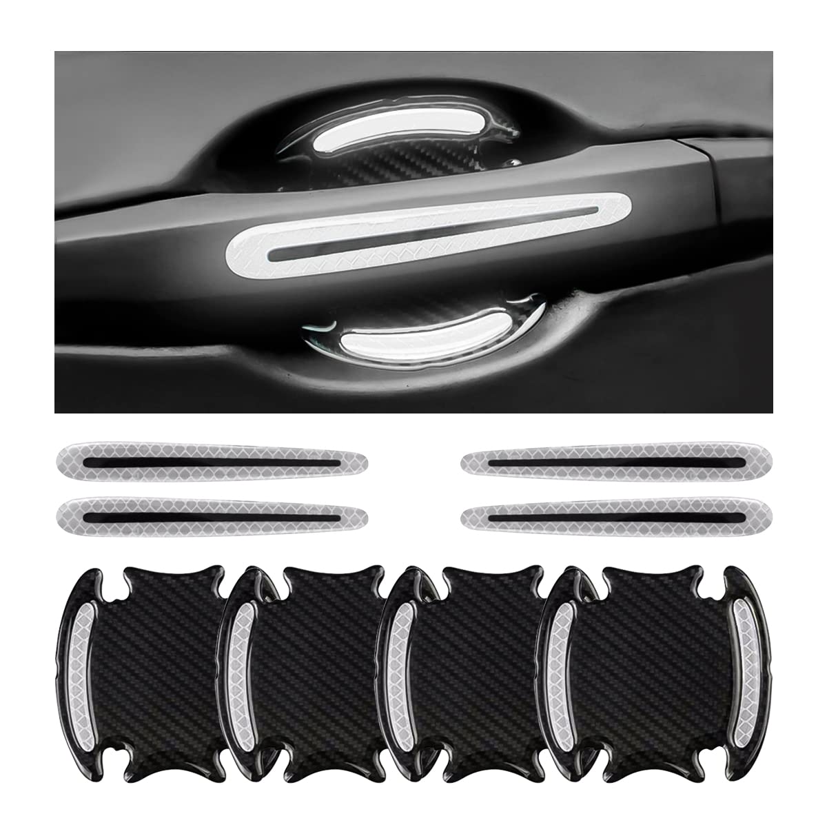 8er-pack Kratzfeste Türgriffschutzfolien Fürs Auto – Selbstklebende 3d-aufkleber – Reflektierende Sicherheitsfolie – Weiß