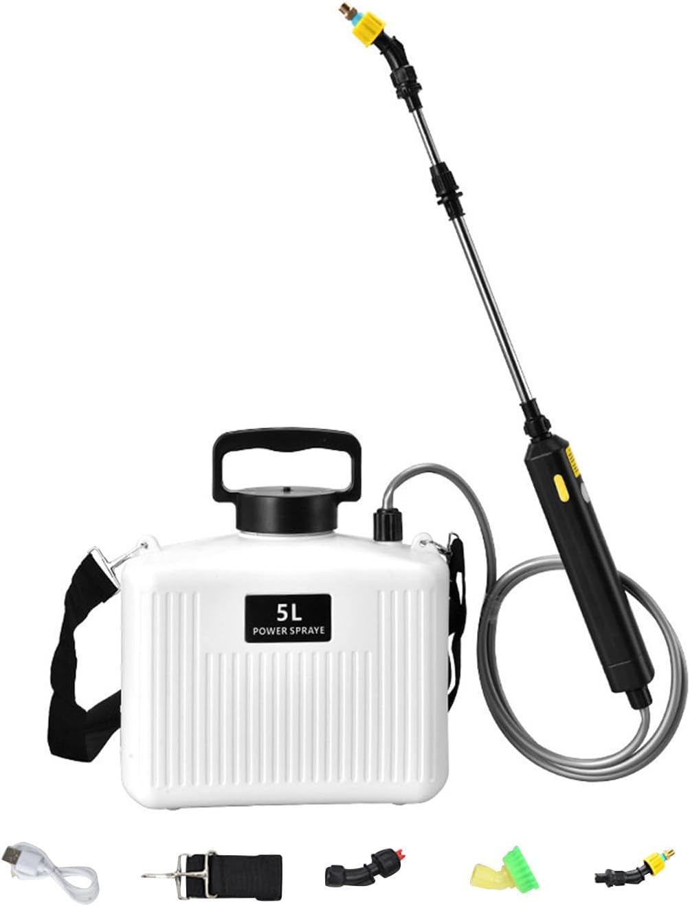 Elektrische Gartenspritze, Schulterspritze, Verschleißfester Schaft, Ausziehbar Bis 60 Cm, 5 L, Weiß