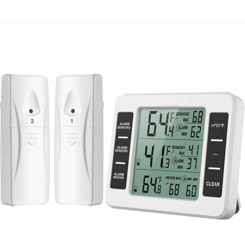 Gefrierschrankthermometer, Kabelloses Kühlschrankthermometer, Mit 2 Sensoren, Akustischem Alarm, Anzeige Von Minimal- Und Maximaltemperatur.