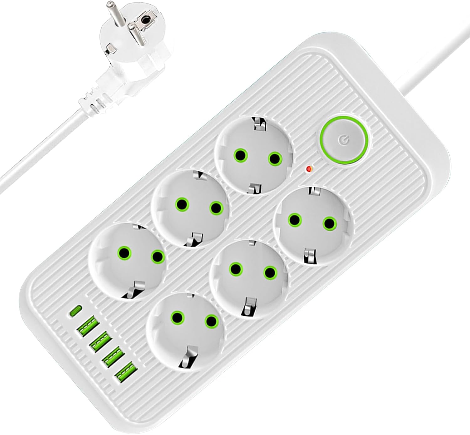 Steckdosenleiste, Usb-steckdosenleiste Mit 6 Steckdosen, 4 Usb-anschlüssen, Flache Steckdosenleiste Mit Schalter, Überspannungsschutz, 10 A 2500 W, 2 M Verlängerungskabel