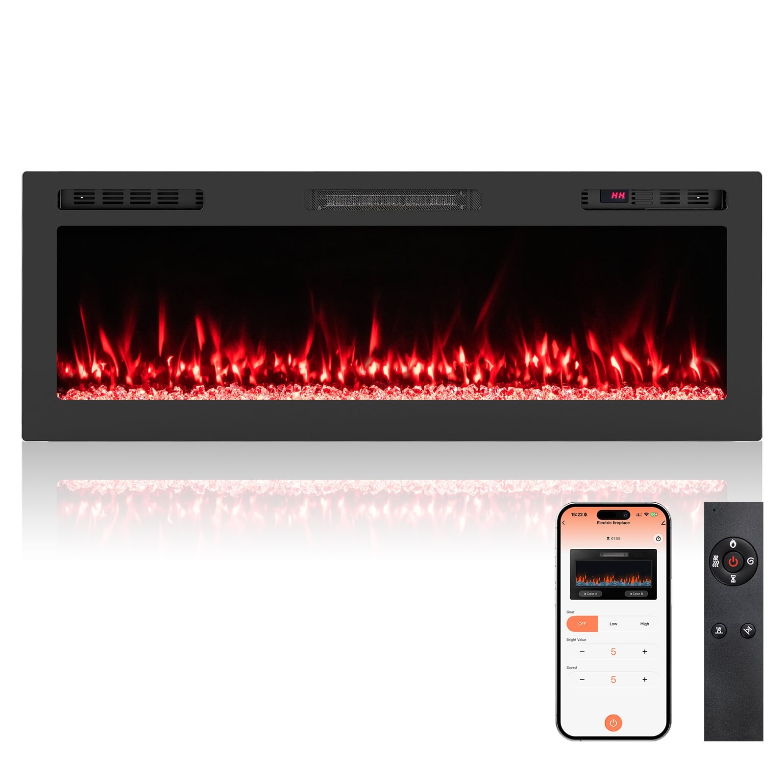 50" Elektrischer Kaminofen, 750 W/1500 W, Wlan-steuerung