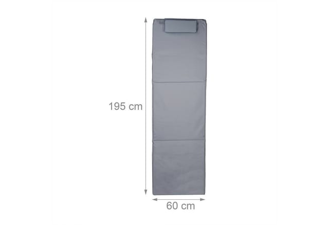 Strandmatte xxl, b x t: 60 x 195 cm, gepolsterte Sonnenliege mit Kopfkissen, verstellbar, Tragetasche, grau - Relaxdays