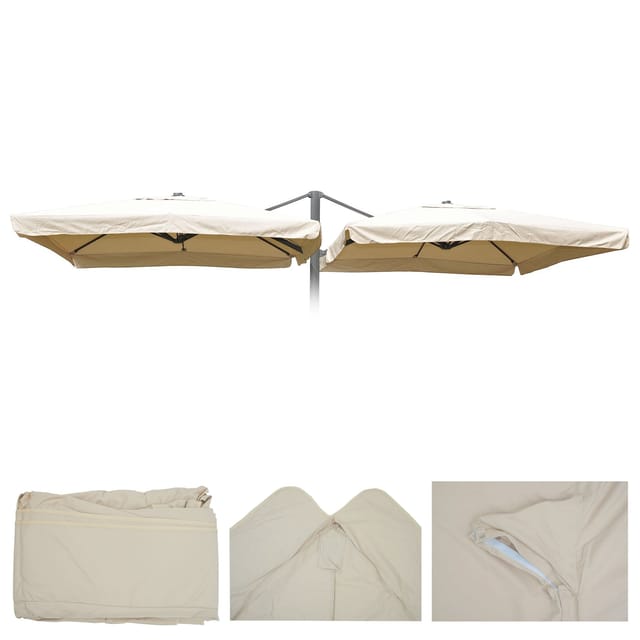 Sonnenschirmbezug T44, 8 Streben 3x3m Polyester, Ersatz-Bezug für Doppel-Ampelschirm T44 ~ creme mit Flap