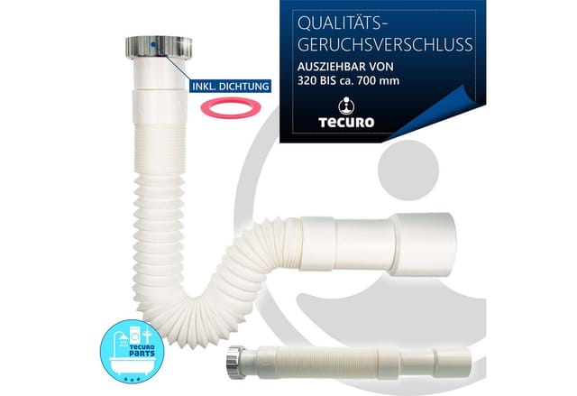 Tecuro - flexibler Geruchsverschluss 1 1/4 Zoll auf ø 32/40, ausziehbar 320-700 mm