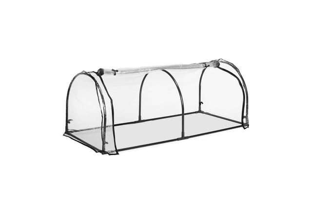 Relaxdays Folienfrühbeet, Gewächshaus Aufzucht, HBT: 50 x 130 x 60 cm, Frühbeet Tunnel mit Tür, PVC, transparent/schwarz