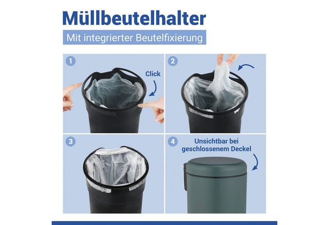 Kosmetik Treteimer Leman Dunkelgrün 3 l, Kosmetikeimer, Mülleimer, Grün, Stahl grün, Polypropylen schwarz - grün - Wenko