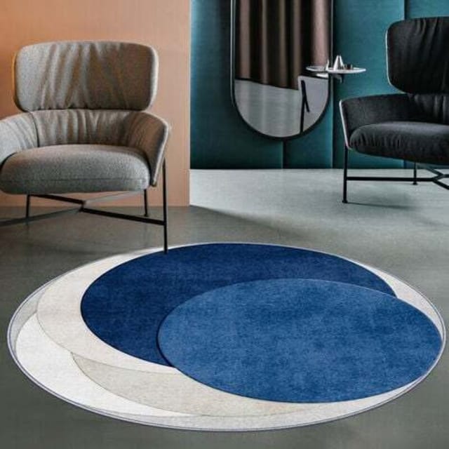 Moderner Teppich 120 X 120 Cm Rutschfest Höhe 6 Mm Blau