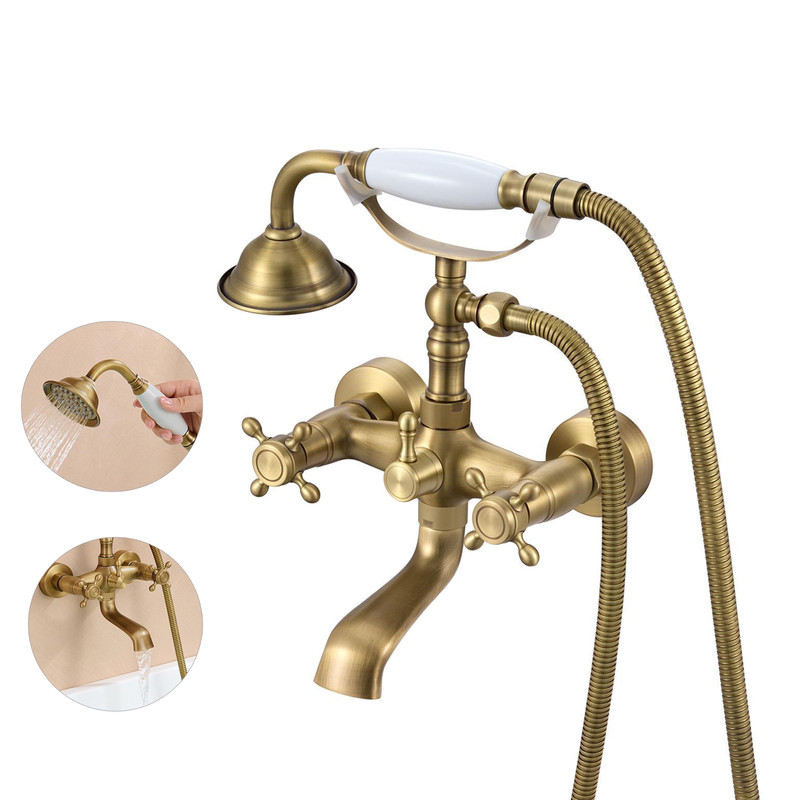 Auralum Max Messing-badewannenarmatur Mit Handbrause Massives Messing, Vintage-bronze, 2 Strahlarten, 180° Schwenkbarer Auslauf, Handbrause Aus Edelstahl, 1,5 M Brauseschlauch
