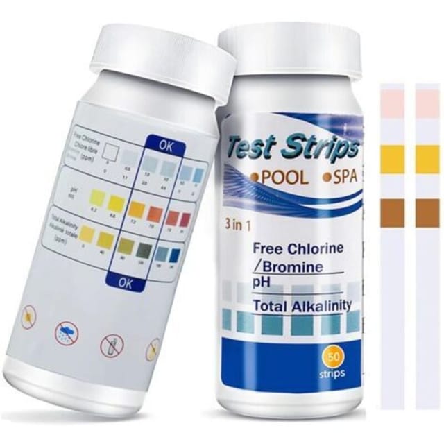 50 Pool-teststreifen, 3-in-1-teststreifen Für Schwimmbäder (chlor Und Ph-wert), 3-in-1-teststreifen Für Whirlpools (ph-wert Und Restchlorgehalt), Präziser Chemikalientester, Wasserhärte-teststreifen