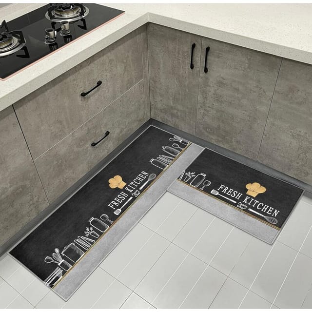 Tigrezy – Set mit 2 waschbaren, rutschfesten Küchenmatten, 40 x 120 cm + 40 x 60 cm – Für Küche und Esszimmer – Kochmützen-Design