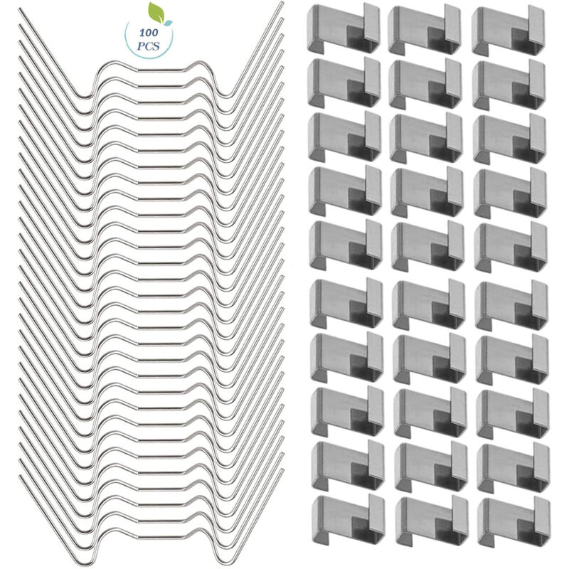 Befestigungsclips Für Glasgewächshäuser – Packung Mit 100 Stück (50 W-förmige Clips Aus Edelstahl 304 + 50 Dichtungen Für Die Abdeckung Aus Edelstahl 301)