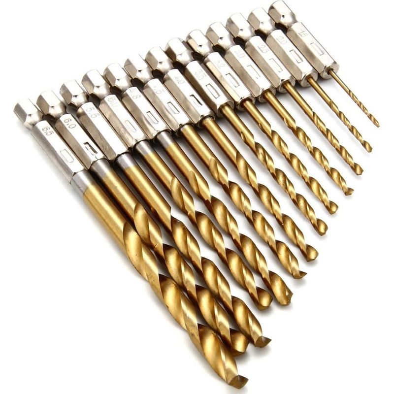 13-teiliges Set Hss-spiralbohrer Mit 6,35 Mm Sechskantschaft, Titanbeschichtet, Metrisch, Schnellwechsel-spiralbohrer, Hochleistungs-drehbohrer Aus Stahl, 1,5 Mm – 6,5 Mm