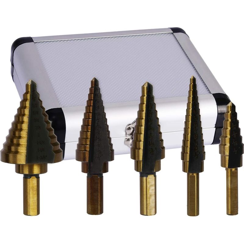 5-teiliges Hss-stufenbohrer-set, Titan-dreieckschaft, Kobaltbeschichtung, Lochschneider, Kegelbohrer-set Für Elektrowerkzeuge Mit Aluminiumkoffer