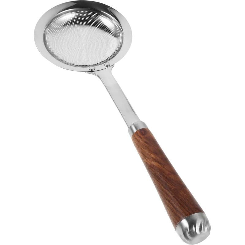 Schaumlöffel Aus Edelstahl Mit Holzgriff Und Sieb