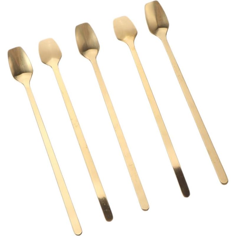 5-teiliges Set Langer, Goldfarbener Edelstahl-eis- Und Kaffeelöffel