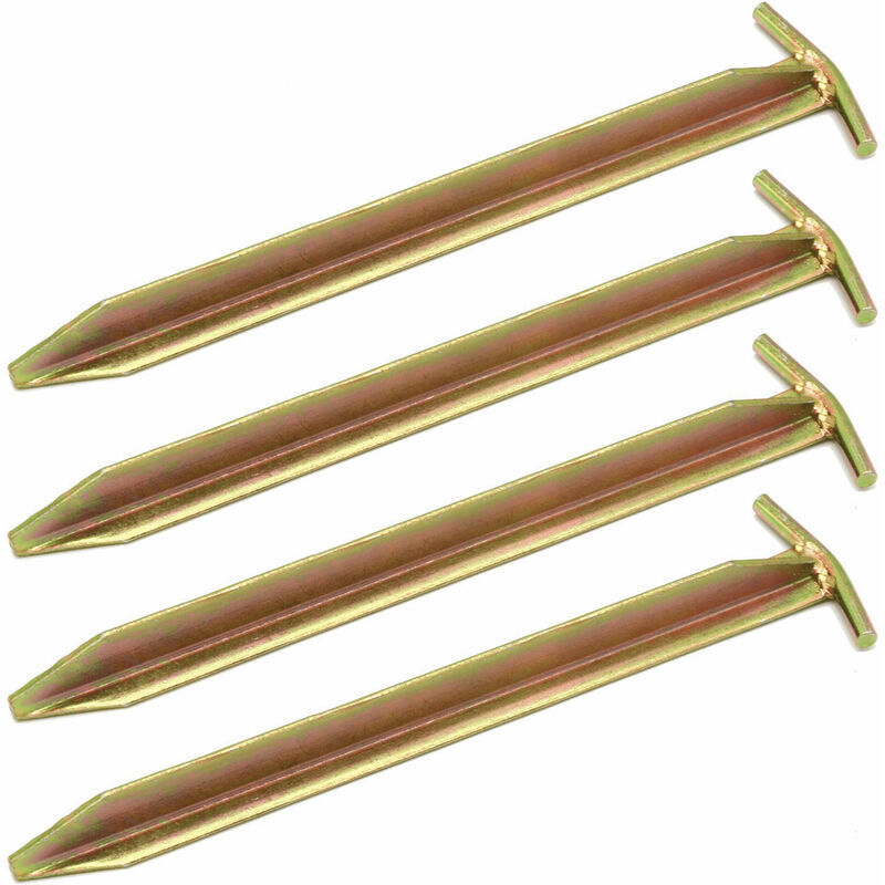 Set Mit 4 Verzinkten, T-förmigen Metallheringen Aus Stahl, 300 X 25 Mm, Für Große Campingzelte Auf Hartem Boden