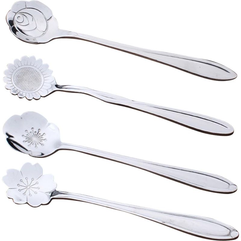 Eiscremelöffel Mit Blumenmuster, 4er-set, Silberfarbener Edelstahl