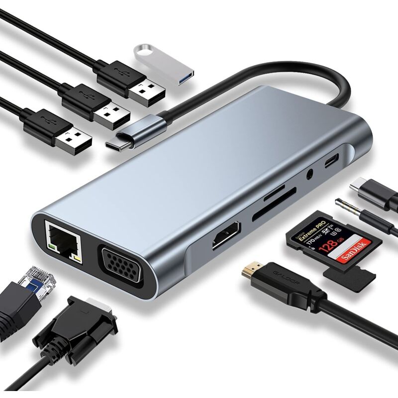 11-in-1 Usb-c-hub Mit 4k Hdmi, Vga, Usb 3.0, Pd, Ethernet, Sd/tf-kartenleser Und 3,5-mm-anschluss Für Macbook