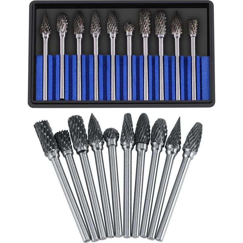10-teiliges Hartmetall-fräserset, Rotationsfeilen, Wolframstahl, Schneidkopfdurchmesser Für 3-mm-fräser, 6-mm-schaft, Bohren, Schneiden, Metallbearbeitung, Polieren, Gravieren, Bohren (doppelschnitt)