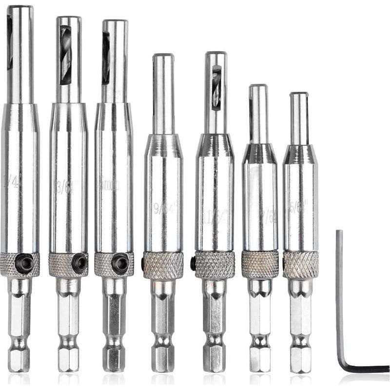 7-teiliges Selbstzentrierendes Scharnierbohrer-set Mit Druckluftdüse Und 1 Sechskantschlüssel, 8-teiliges Set