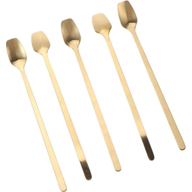 Set Mit 5 Goldenen Edelstahl-eiscremelöffeln Mit Langem Griff