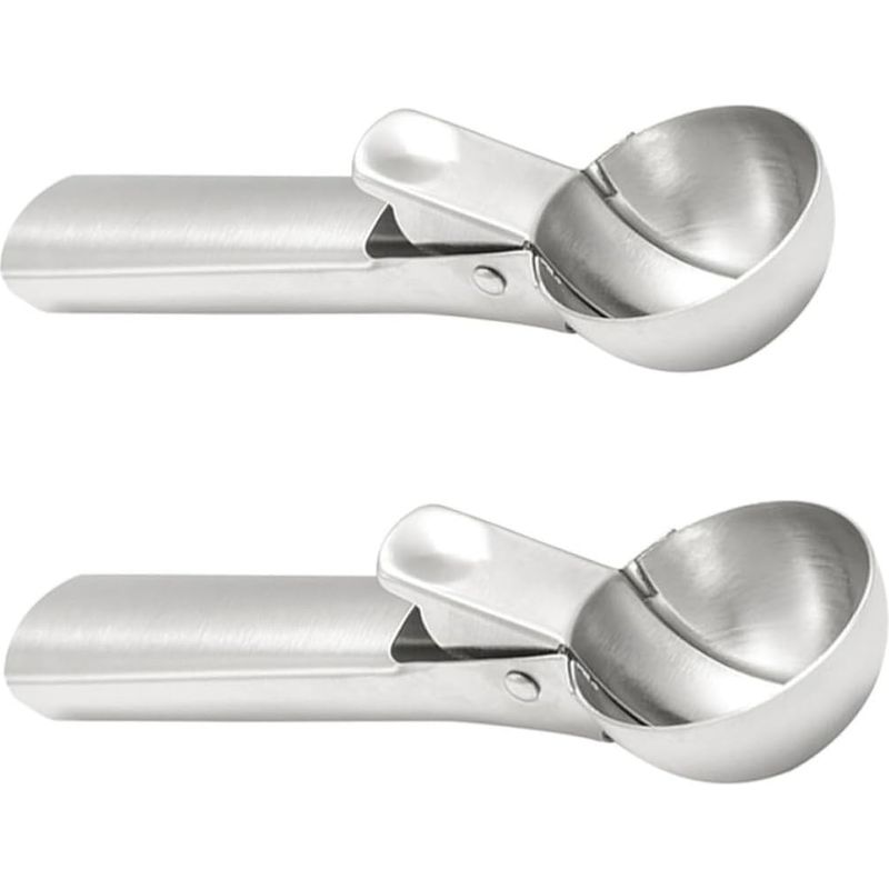 Set Mit 2 Silbernen Eiskugelportionierern Aus Edelstahl