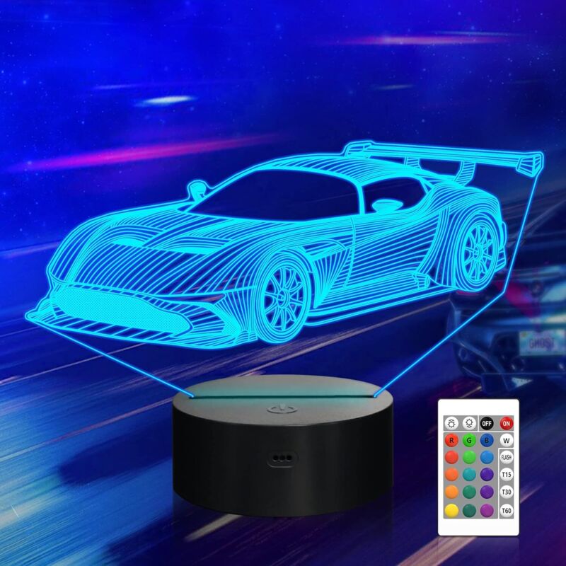 3d-auto-nachtlicht, Sportwagen-illusionslampe Mit Fernbedienung, 16 Farbwechseloptionen, Geschenkidee Für Kinder Zu Weihnachten, Geburtstag Und Mehr, Spielzeug Für Zuhause