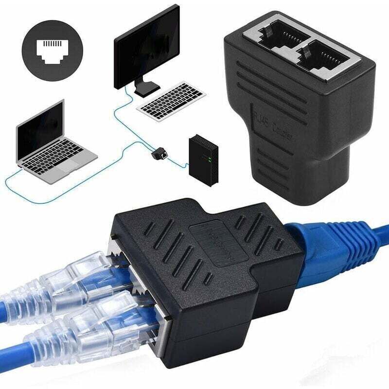 2er-pack Rj45-splitter-adapter, 1 Auf 2 Ports (buchse Auf Buchse), Netzwerkverlängerung, Unterstützt Cat5-, Cat5e-, Cat6- Und Cat7-ethernetkabel, Schwarz