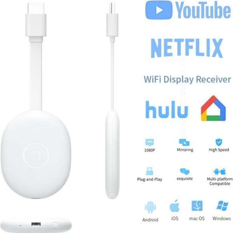 – Chromecast-wlan-empfänger-dongle (1080p) – Hdmi-adapter Für Android Und Ios – Bluetooth- Und Usb-anschluss – Hd-streaming