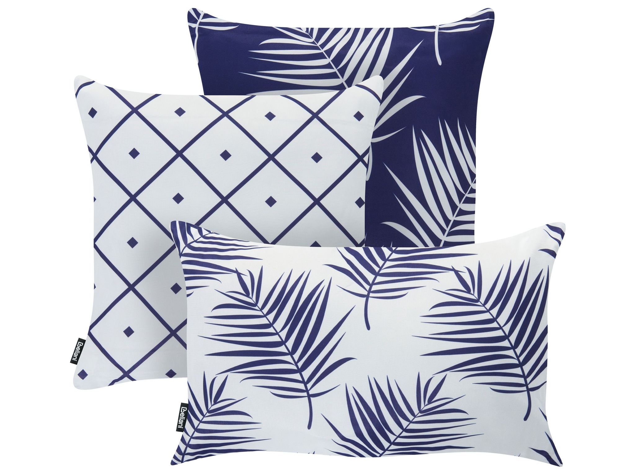 Gartenkissen 3er Set Birdwood Pflanzenmuster 30 X 50 Cm 45 X 45 Cm Marineblau