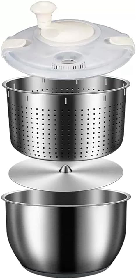 6l Salatschleuder Edelstahl Gemüsewäscher Mit Deckel Trockner
