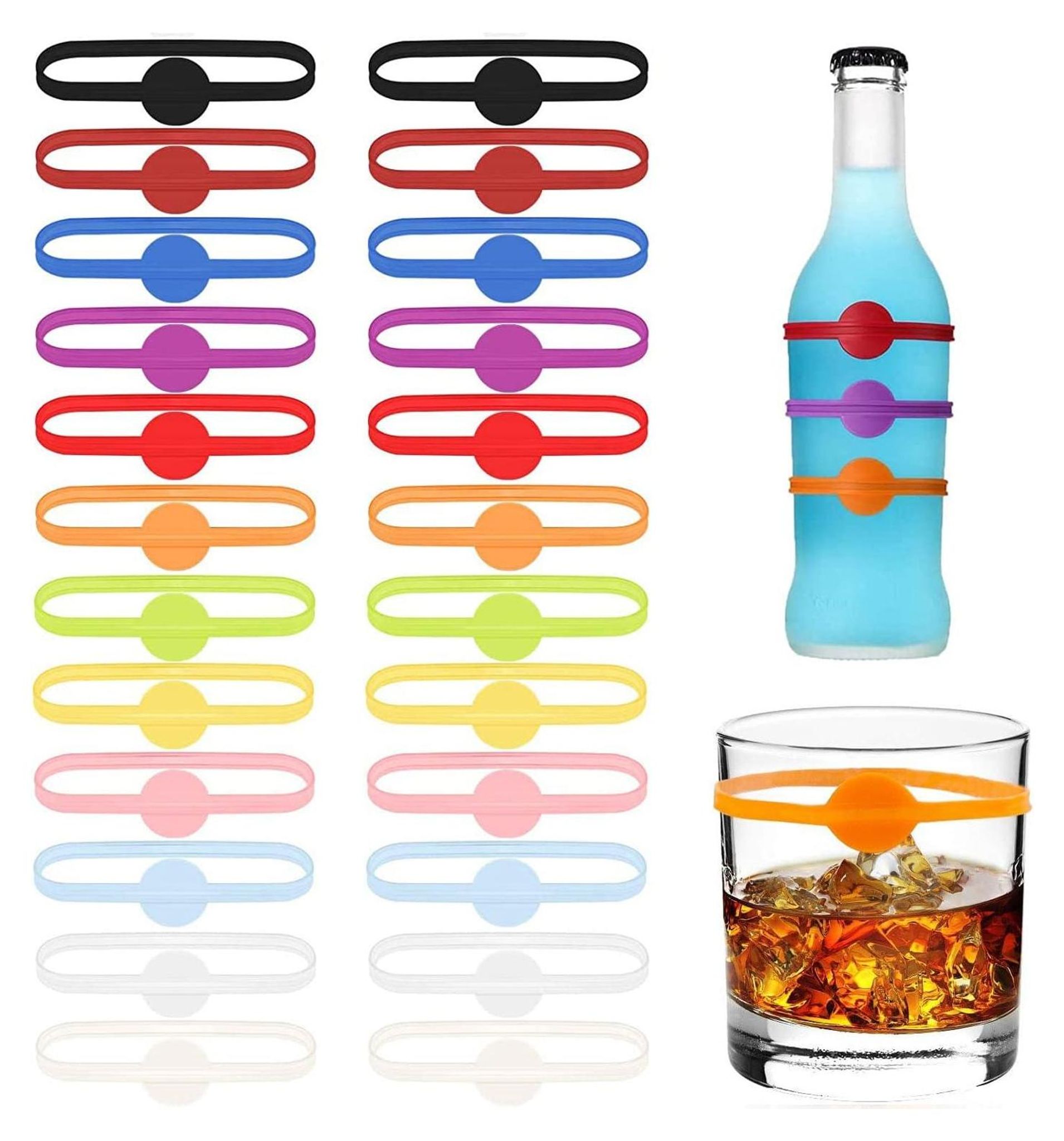 24 Stück Glasmarkierer, Glas Markierung Trinkglas Wiederver Wendbare Glasmarker Silikon Bunte Weinglas Marker Für Weinglas Flasche Cup Trinkglas Cocktail Bar Party Dekoration