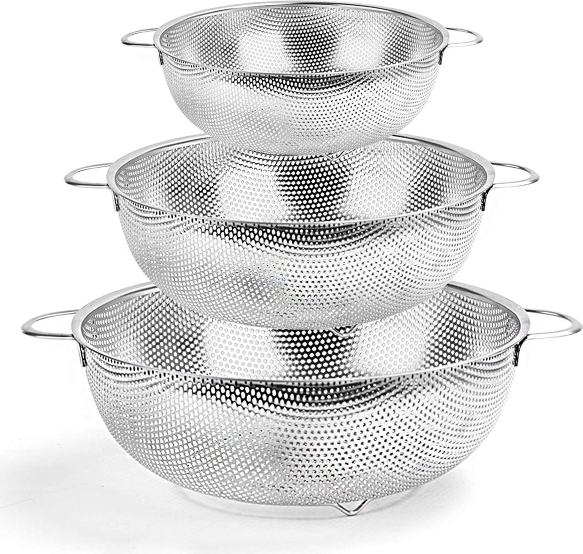 Sieb, Edelstahl Küchensieb Nudelsieb 3er Set Mit Griff, Mikroperforiertes Abtropfsieb Seiher Zum Ablaufen & Spülen Für Küche/nudel/gemüse/obst/reis, Spülmaschinenfest - (16/22/28cm)