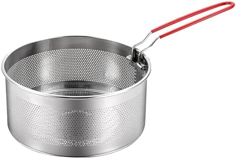 Pasta Strainer, Stainless Steel Noodle Strainer With Removable Handle, Metal Pasta Basket, Deep Fryer Basket, Kitchen Colander For Washing Draining Deep-frying Boiling Steaming (20 Cm)
