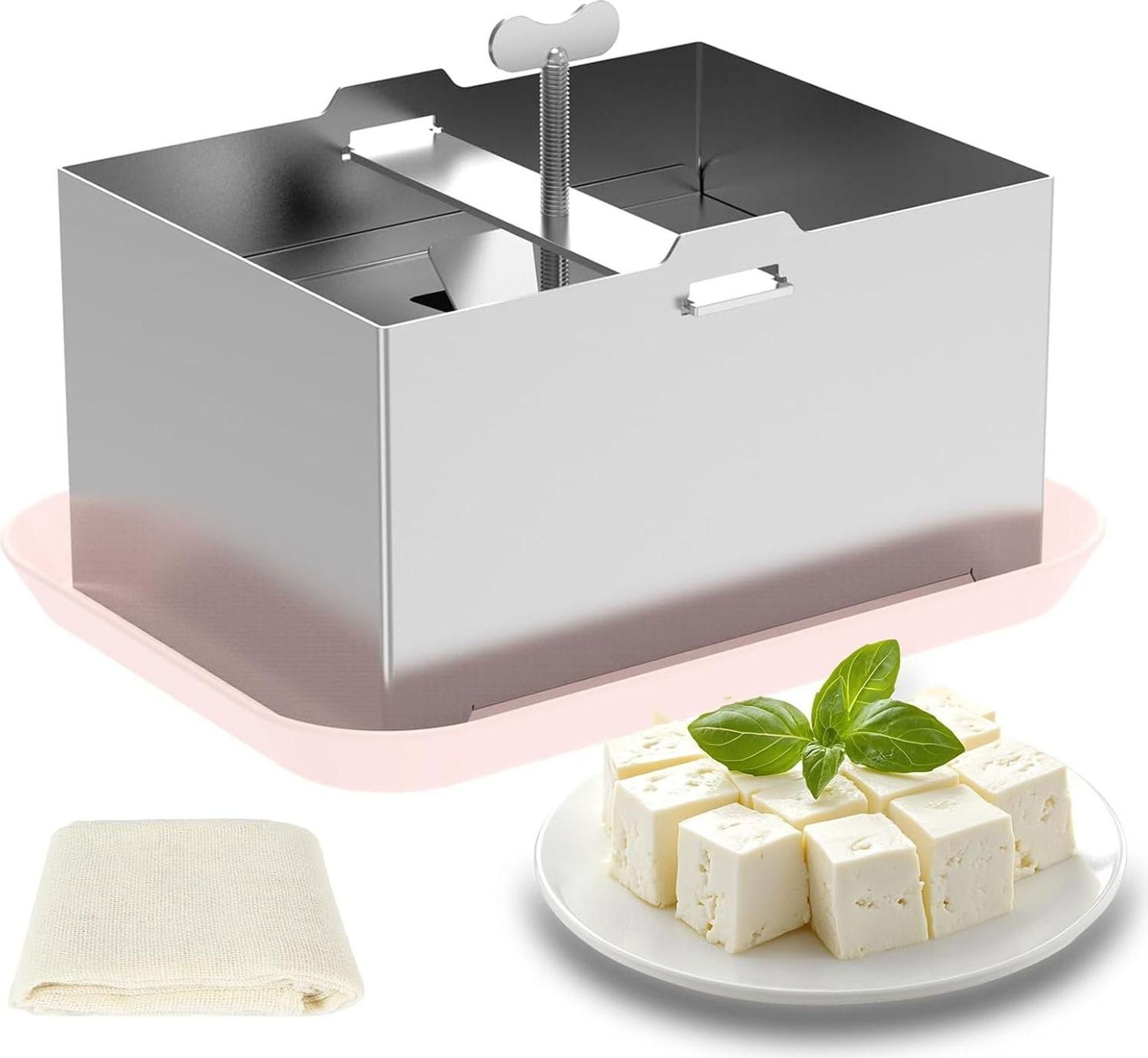 Tofupresse Aus Edelstahl Mit Käsetuch & Abtropfschale, Für Hausgemachten Festen Tofu, Paneer & Käse, Spülmaschinenfest