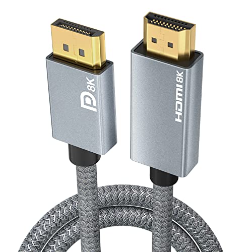 Aktives Displayport Auf Hdmi Kabel 2m - 8k@60hz 4k@120hz, Direktional Dp1.4-quelle Zu Hdmi2.1-display, Nylonummantelt, Aluminiumgehäuse, Plug & Play, Für Laptop/pc/gpu Zu Monitor/tv/beamer
